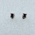 Sterling Silver Square Garnet Post Earrings Size 1
