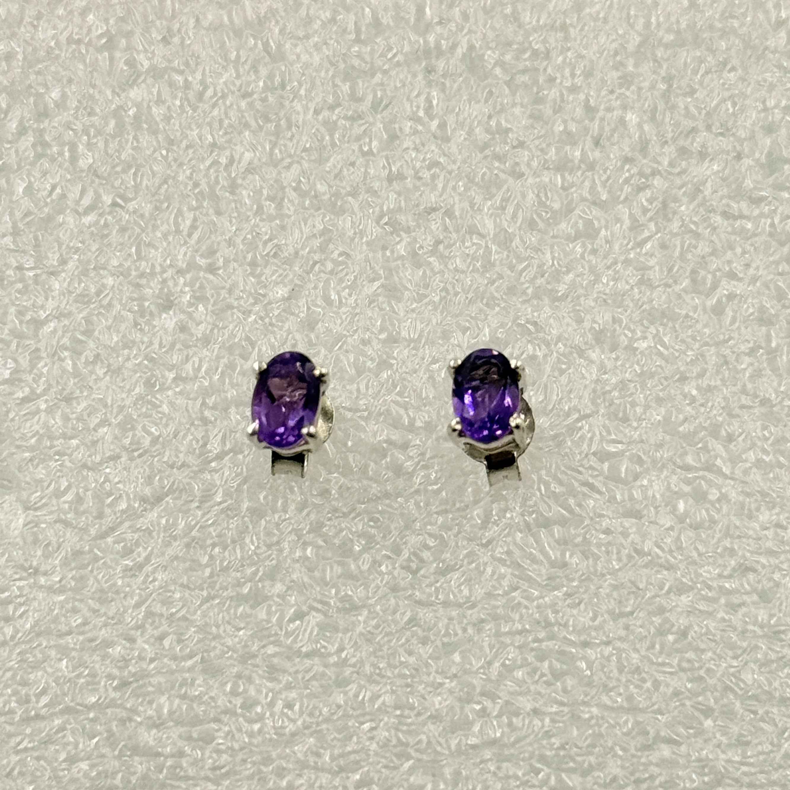 Sterling Silver Oval Amethyst Post Earrings Size 1