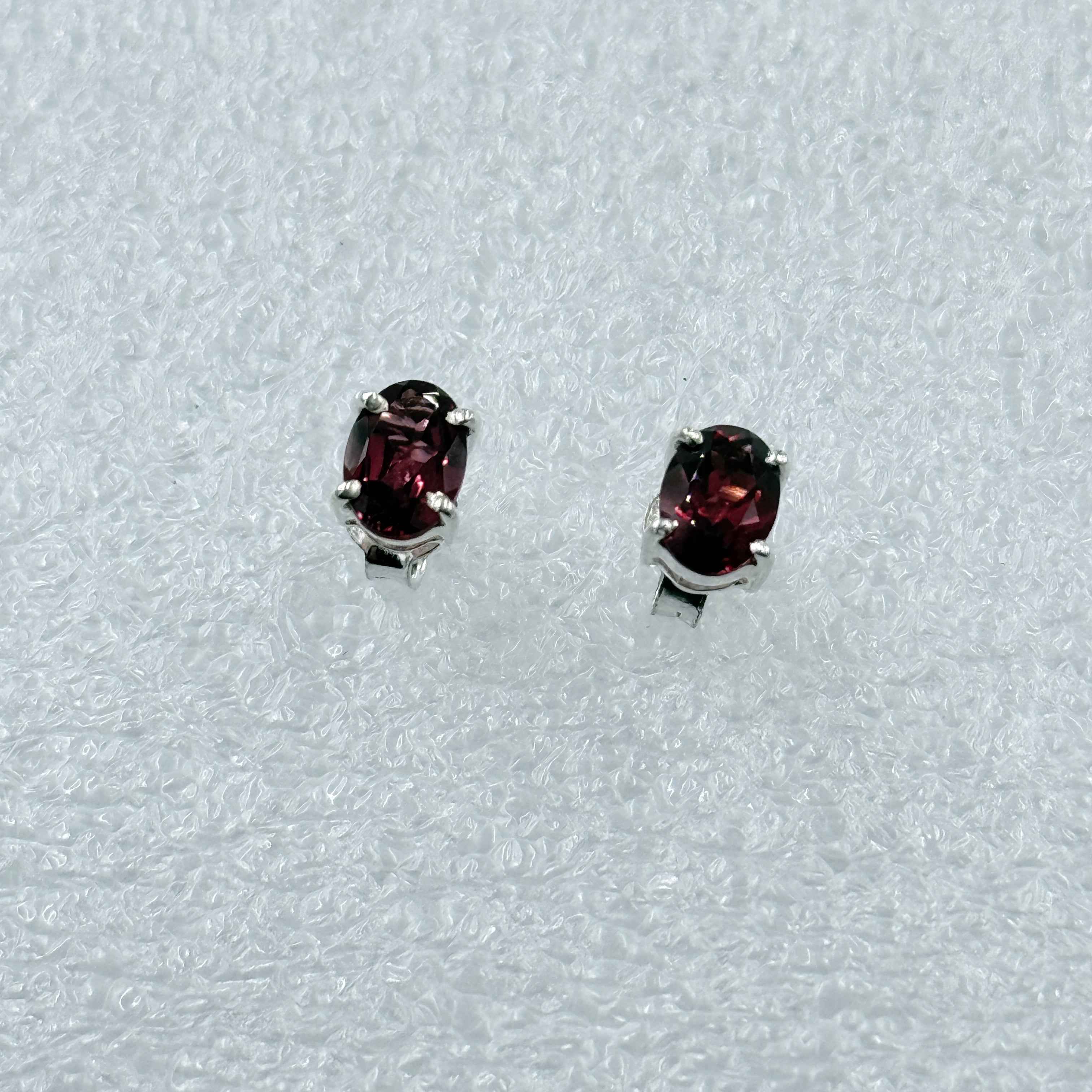 Sterling Silver Oval Garnet Post Earrings Size 3