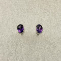 Sterling Silver Oval Amethyst Post Earrings Size 2