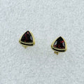 Gold Vermeil Bezeled Triangle Garnet Post Earrings