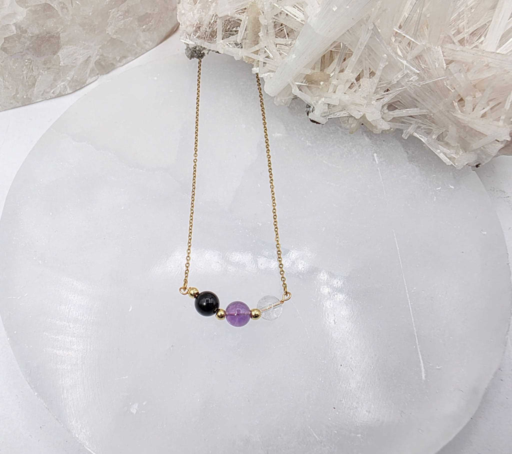 SACRED SPACE -Clear Quartz, Amethyst, Black Onyx Jewelry Set