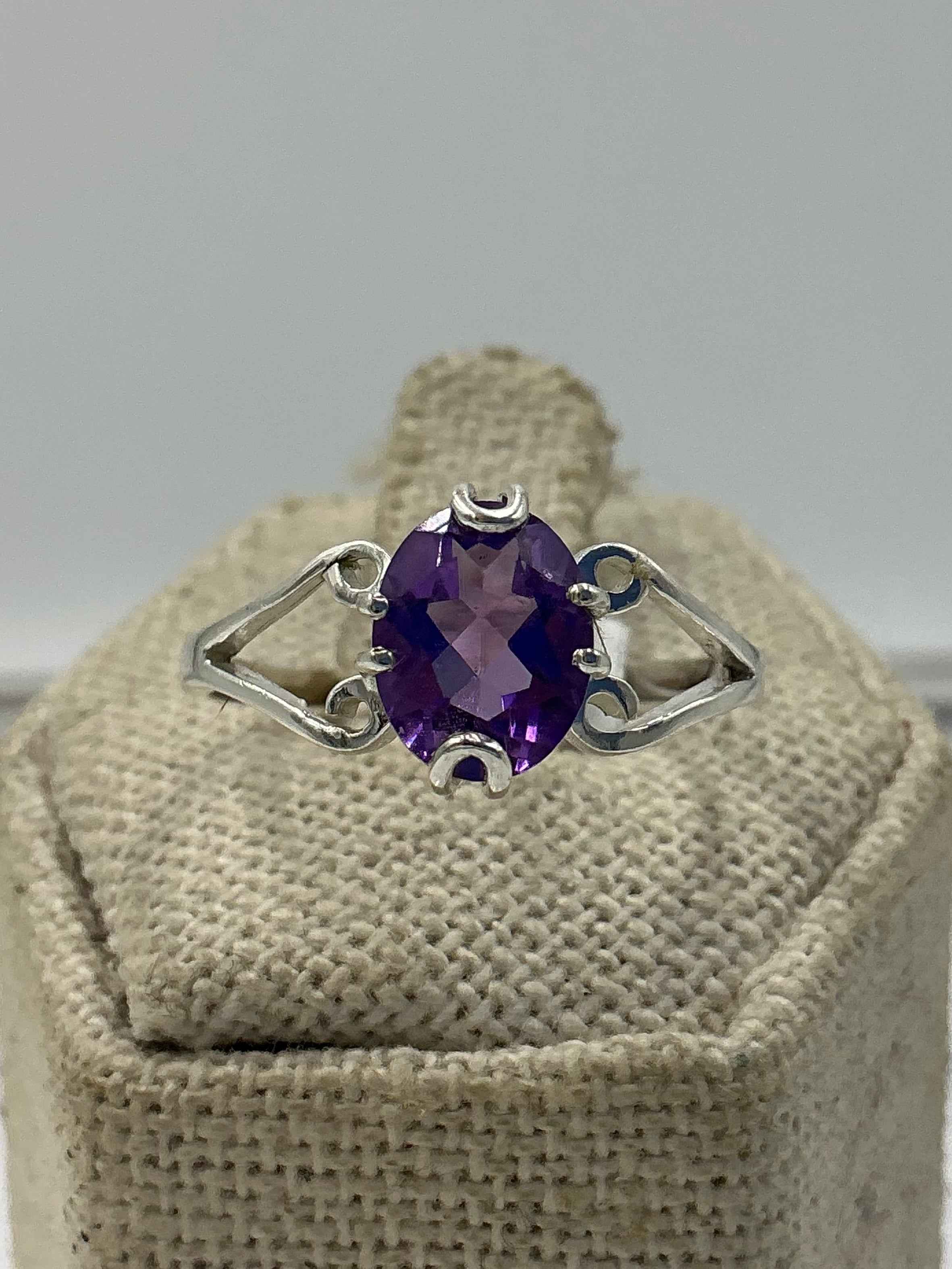 Sterling Silver Lotus Teardrop Amethyst Ring – Size 10 – Calm, Intuition & Spiritual Protection