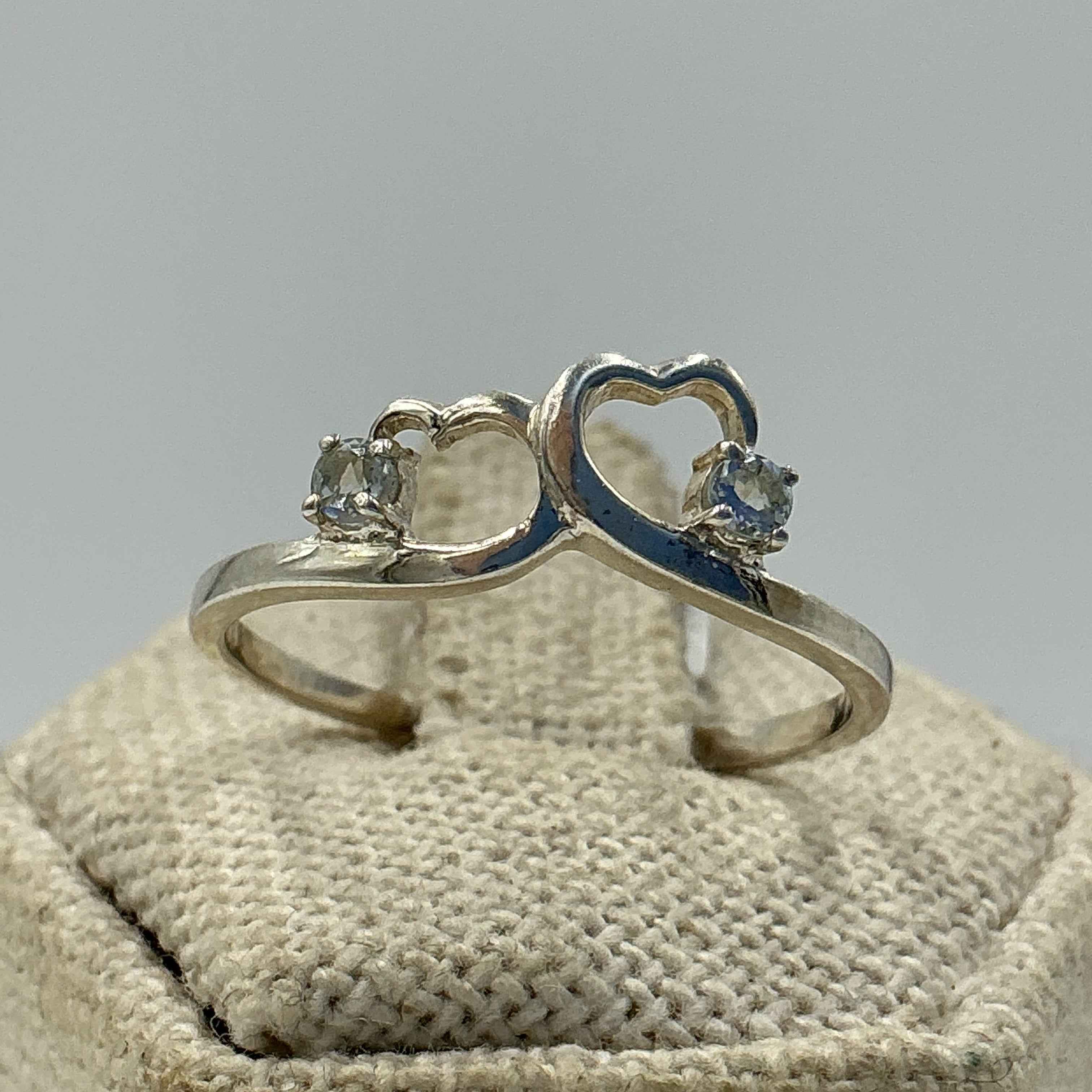 Sterling Silver Double Heart Aquamarine Ring- Size 10 - Peace, Courage & Clear Communication