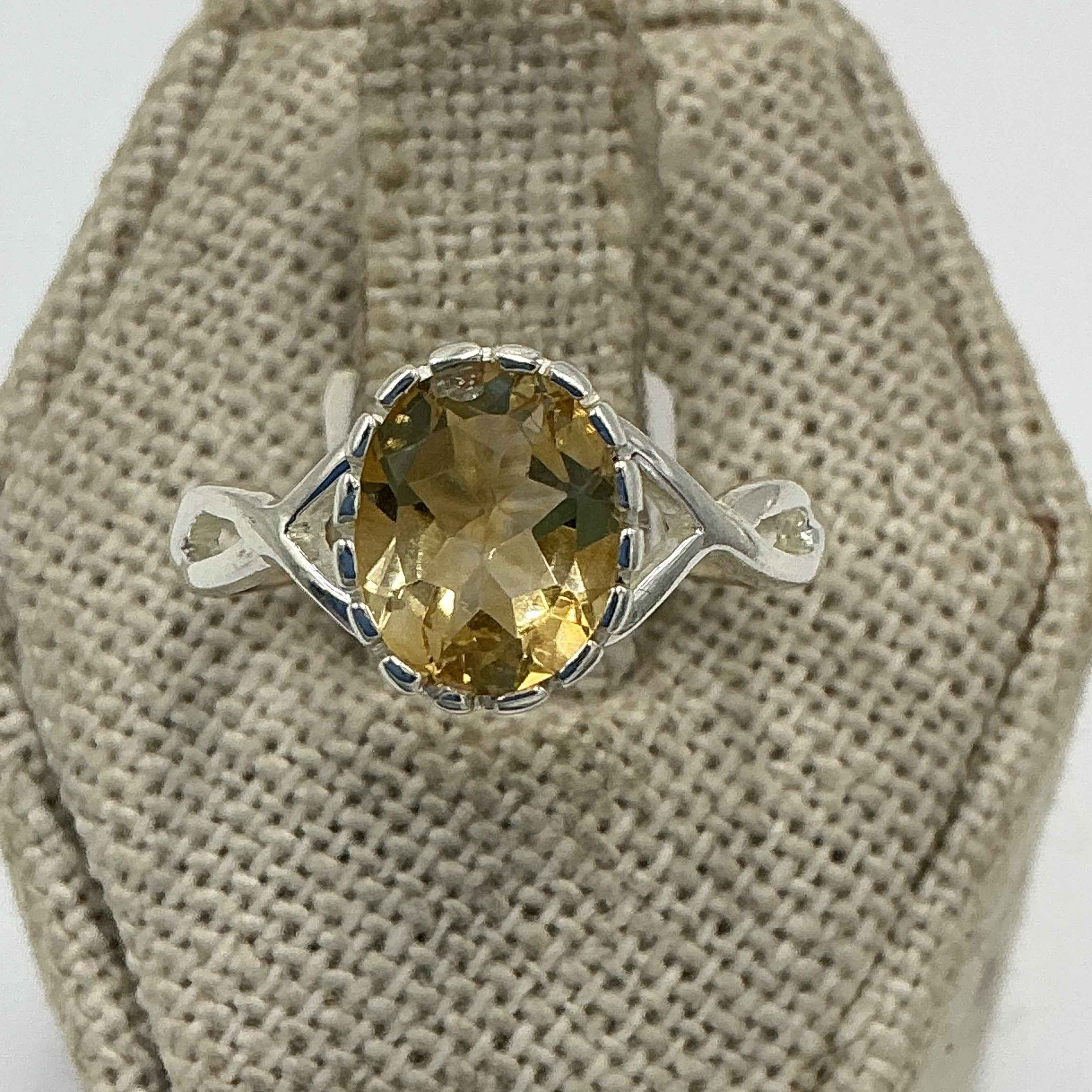 Sterling Silver Oval Citrine Halo Twist Ring – Size 7 – Abundance, Joy & Personal Power