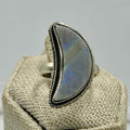 Sterling Silver Rainbow Moonstone Crescent Moon Ring – Size 5 – Intuition, Balance & New Beginnings