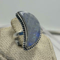 Sterling Silver Rainbow Moonstone Crescent Moon Ring – Size 7 – Intuition, Feminine Energy & New Beginnings