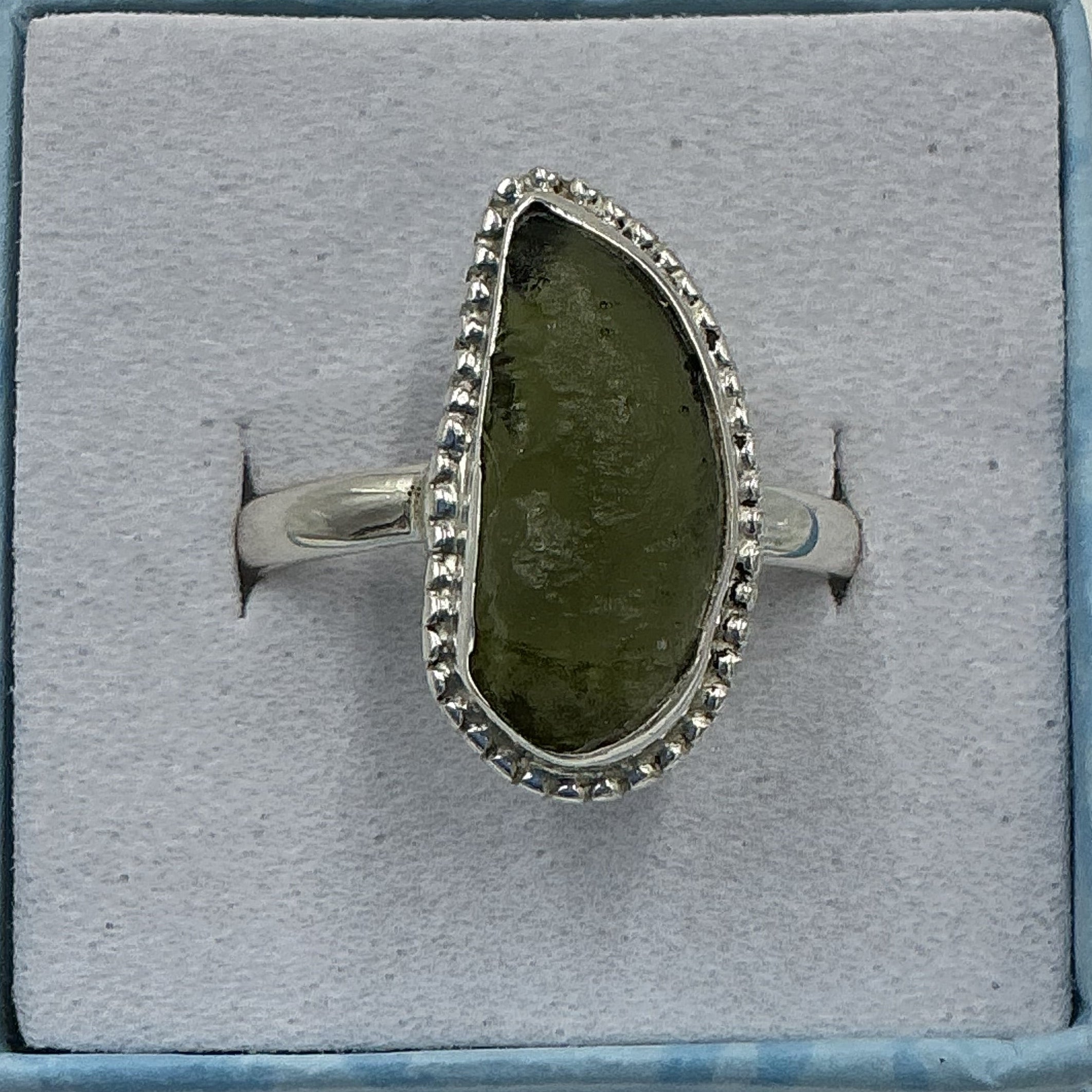 Sterling Silver Natural Moldavite Ring - Size 10 - Transformation & Awakening