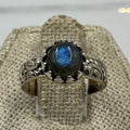 Sterling Silver Labradorite Ornate Round Ring - Size 5 - Magic and Protection