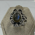 Sterling Silver Labradorite Oval Ring - Size 6 - Magic Mirror
