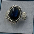 Sterling Silver Deep Blue Labradorite Oval Pageant Ring - Size 7 - Magic and Protection