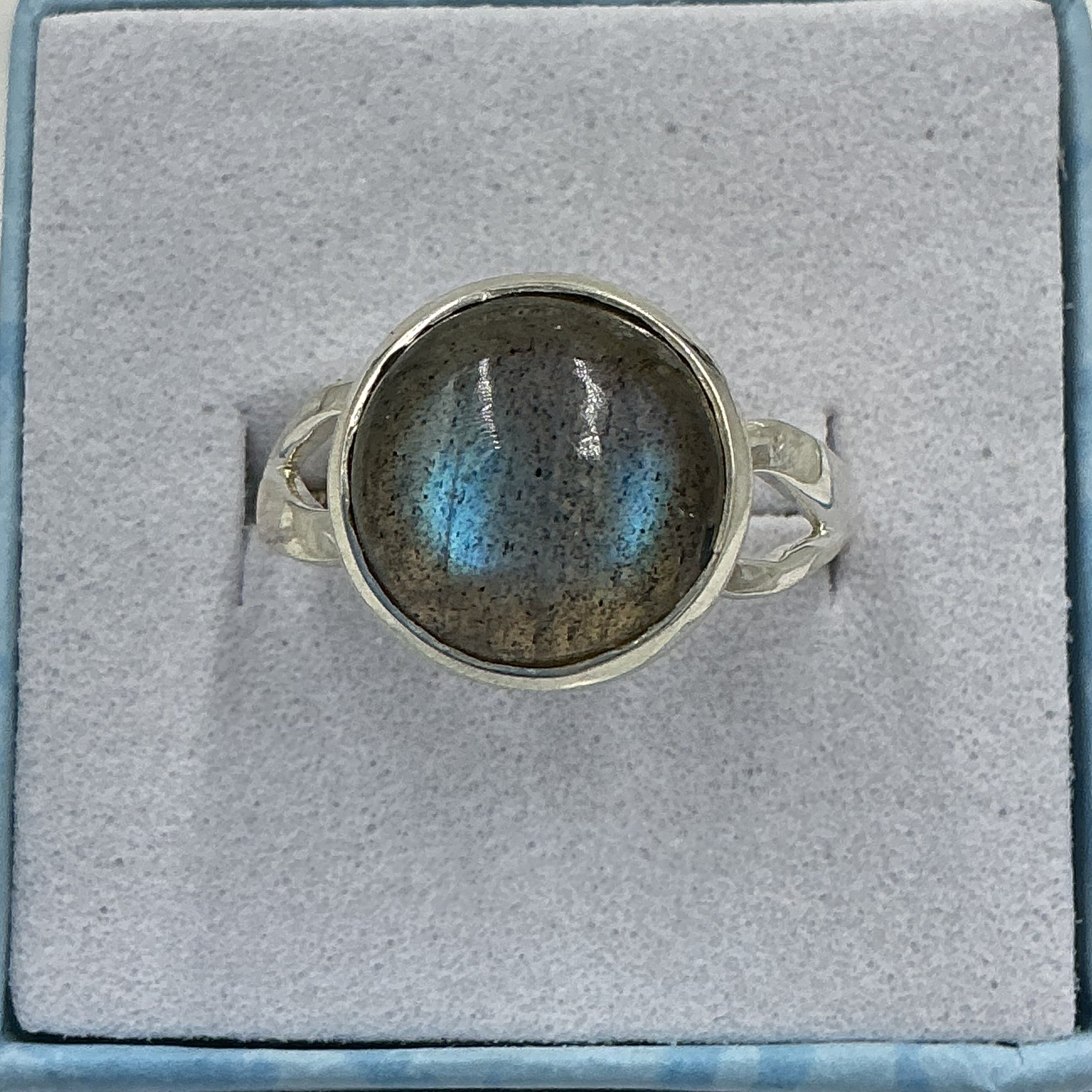 Sterling Silver Labradorite Full Moon Round Ring - Size 8 - Magic and Protection