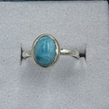 Sterling Silver Larimar Dainty Oval Ring - Size 5 - Calm & Communication