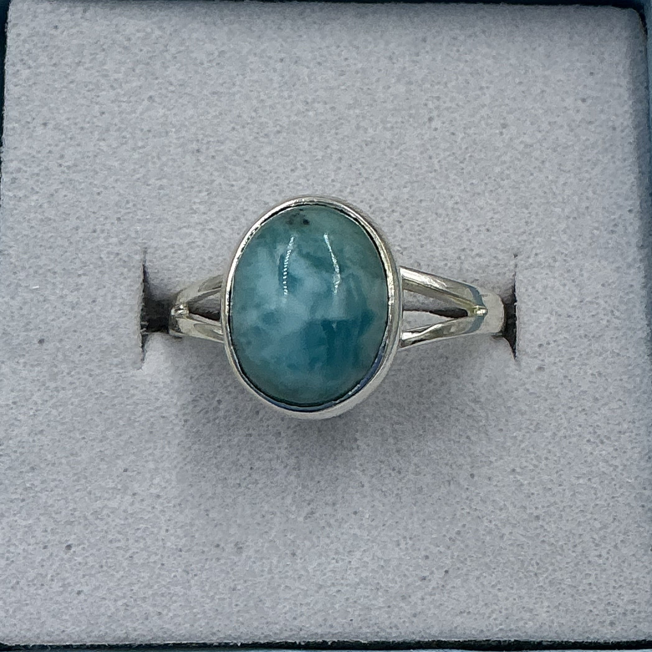 Sterling Silver Larimar Dainty Oval Ring - Size 6 - Calm & Communication