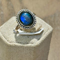 Labradorite Oval Rope-Frame Ring – Sterling Silver – Sizes 5 & 9