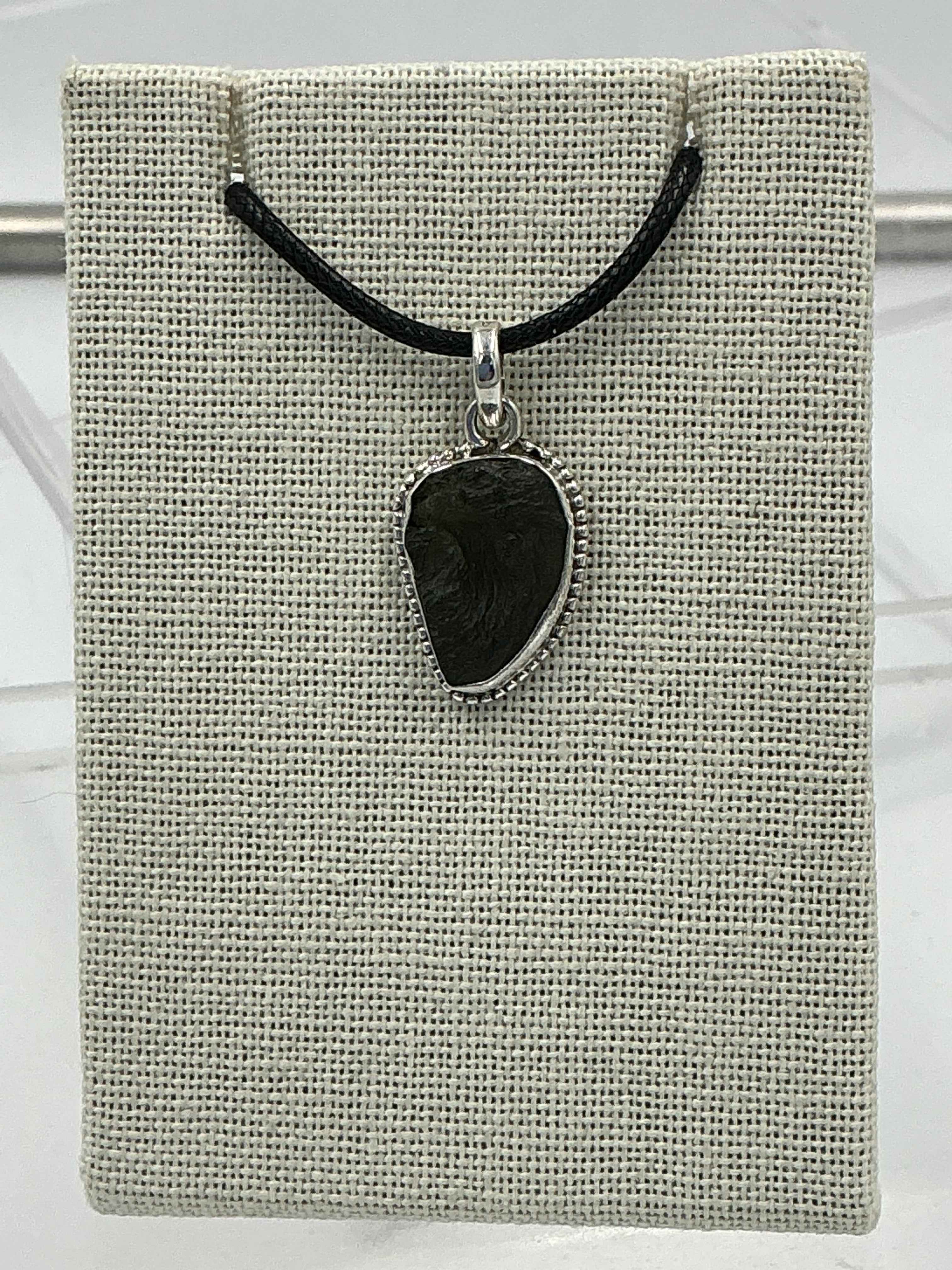 Sterling Silver Studded Bezel Moldavite Pendant