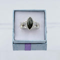 Sterling Silver Knot Banded Marquise Moss Agate Ring - Size 7 - Grounding, Nurturing & Growth