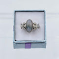 Sterling Silver Fan Banded Oval Moss Agate Ring - Size 9 - Grounding, Nurturing & Growth