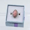 Sterling Silver Bezeled Marquise Rhodochrosite Ring - Size 7 - Loving, Compassionate & Healing