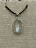 Sterling Silver Oval Rainbow Moonstone Pendant Size 1