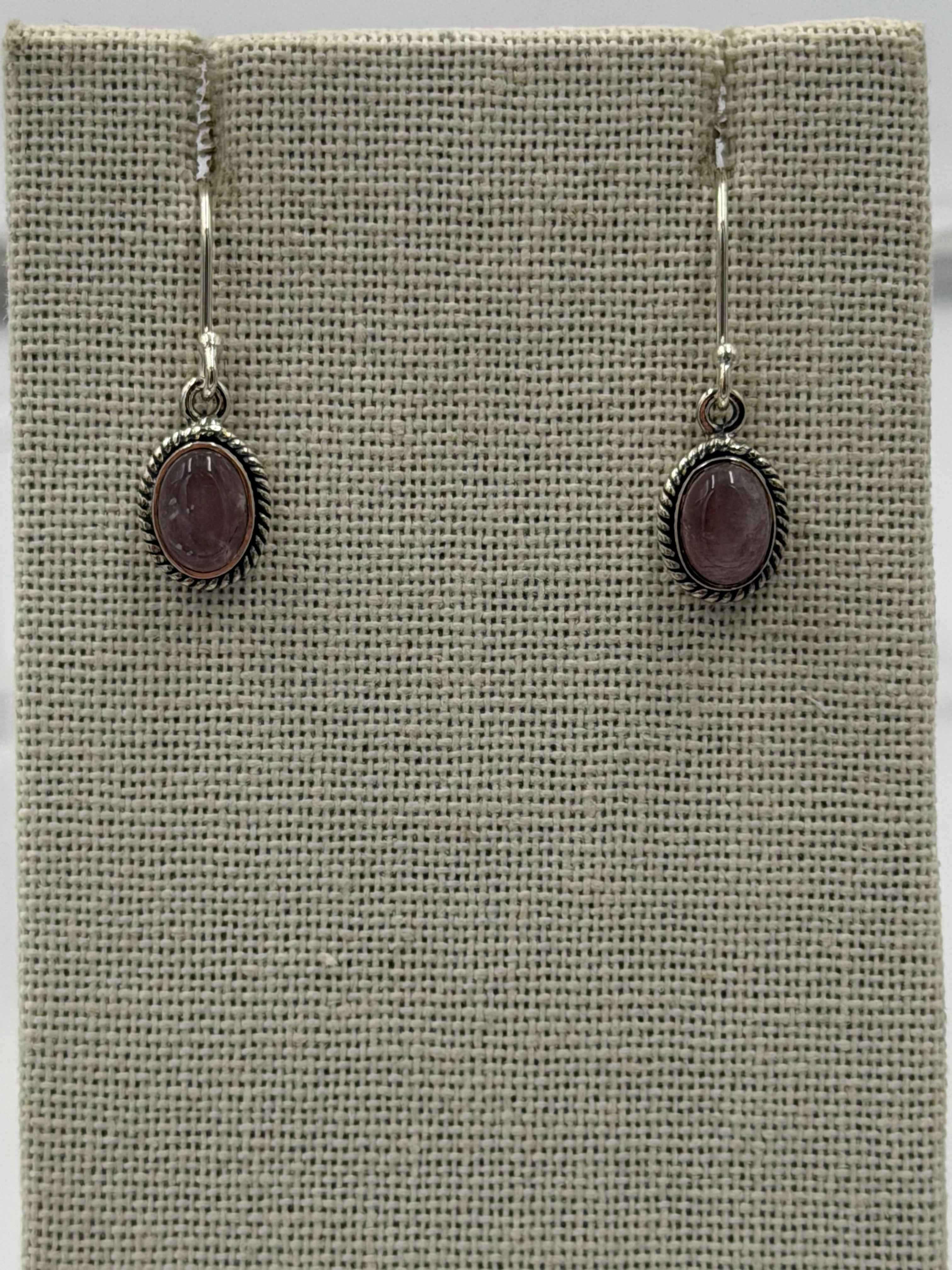 Sterling Silver Rose Bezeled Oval Quartz Dangle Earrings