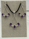 Sterling Silver Open Triple Amethyst Dangle Earrings & Pendant Set