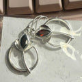Leaf & Circle Garnet Earrings in Sterling Silver