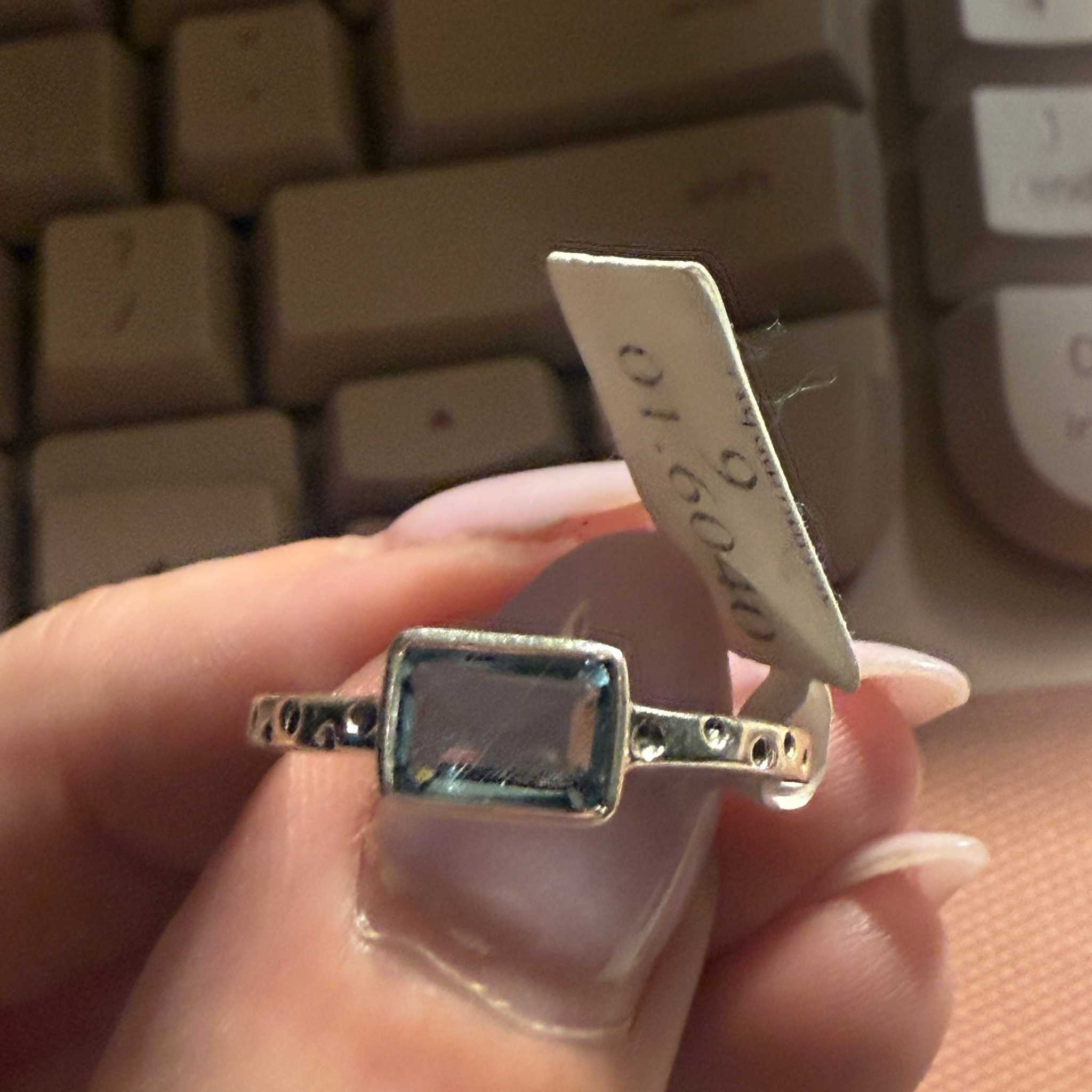Rectangular Aquamarine Sterling Silver Ring (Size 9)