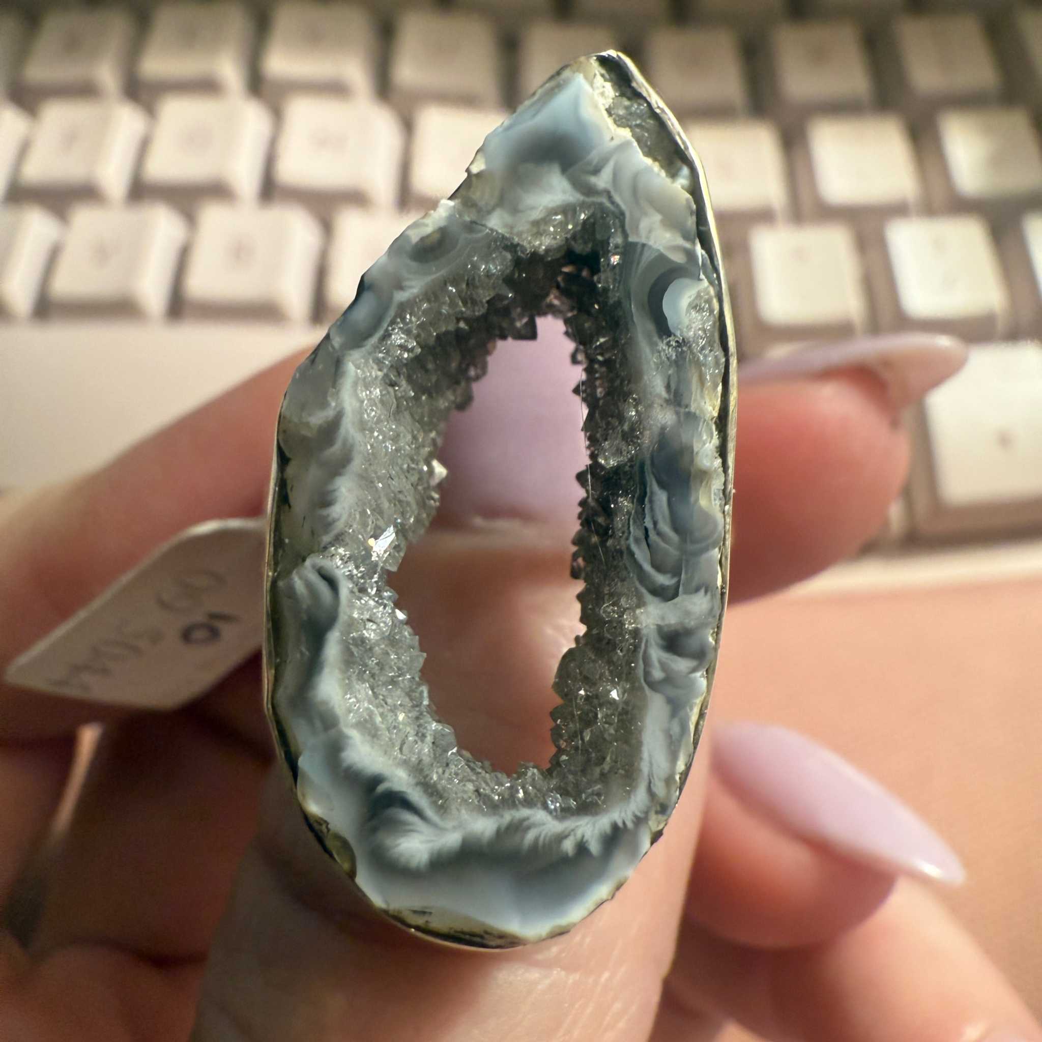 Agate Slice Statement Ring – Blue Druzy Geode Cut – Size 10