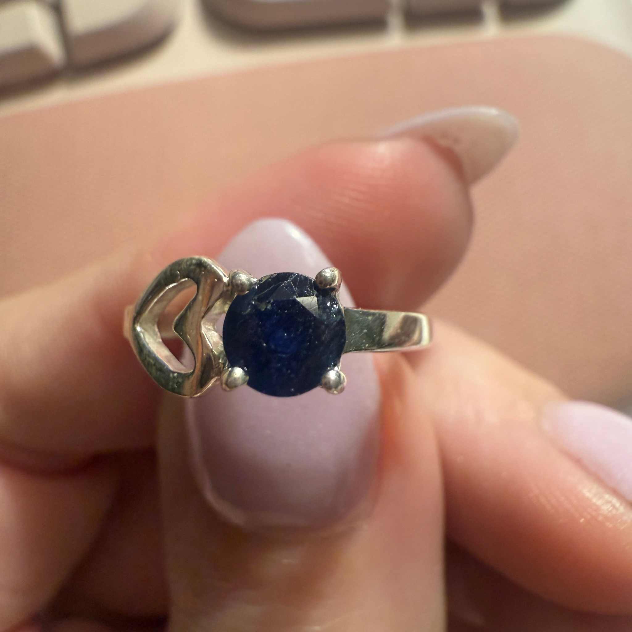 Sterling Silver Sapphire Heart Ring – Size 5