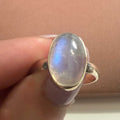 Oval Rainbow Moonstone Ring – Sterling Silver – Size 9