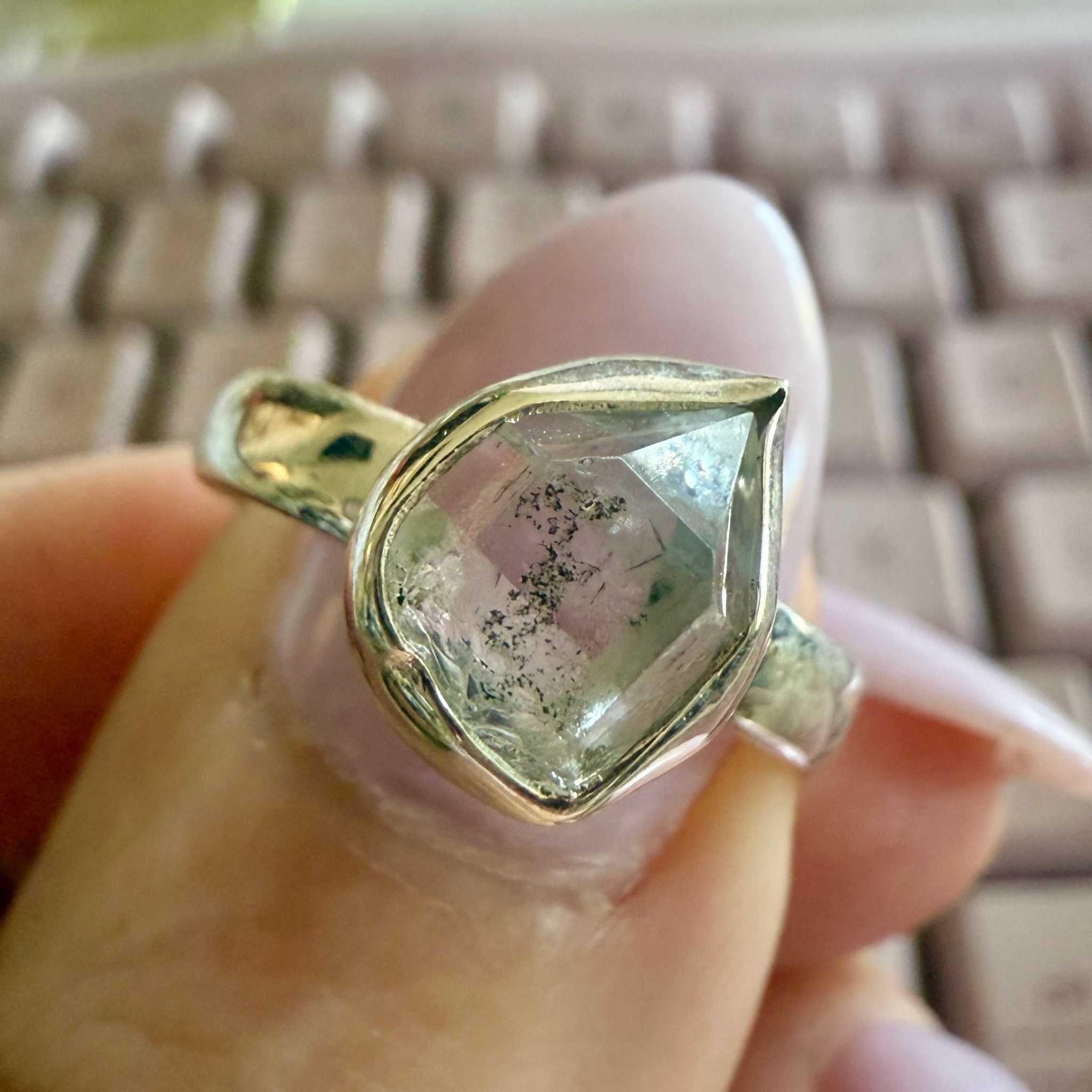 Herkimer Diamond Natural Bezel Ring – Sterling Silver – Sizes 6–9