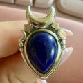 Lapis Lazuli Crescent Moon Shield Ring – Sterling Silver – Sizes 9 & 10