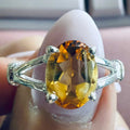 Citrine Oval Split-Shank Ring – Sterling Silver – Size 8