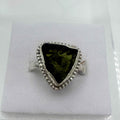 Sterling Silver Bezeled Moldavite Ring - Size 7 - Transformation, Growth & Awakening