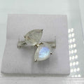 Sterling Silver Rainbow Moonstone Double Pear Ring – Size 8 – Intuition, Balance & New Beginnings