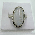 Sterling Silver Rainbow Moonstone Horizontal Oval Beaded Ring – Size 9 – Intuition, Emotional Balance & New Beginnings