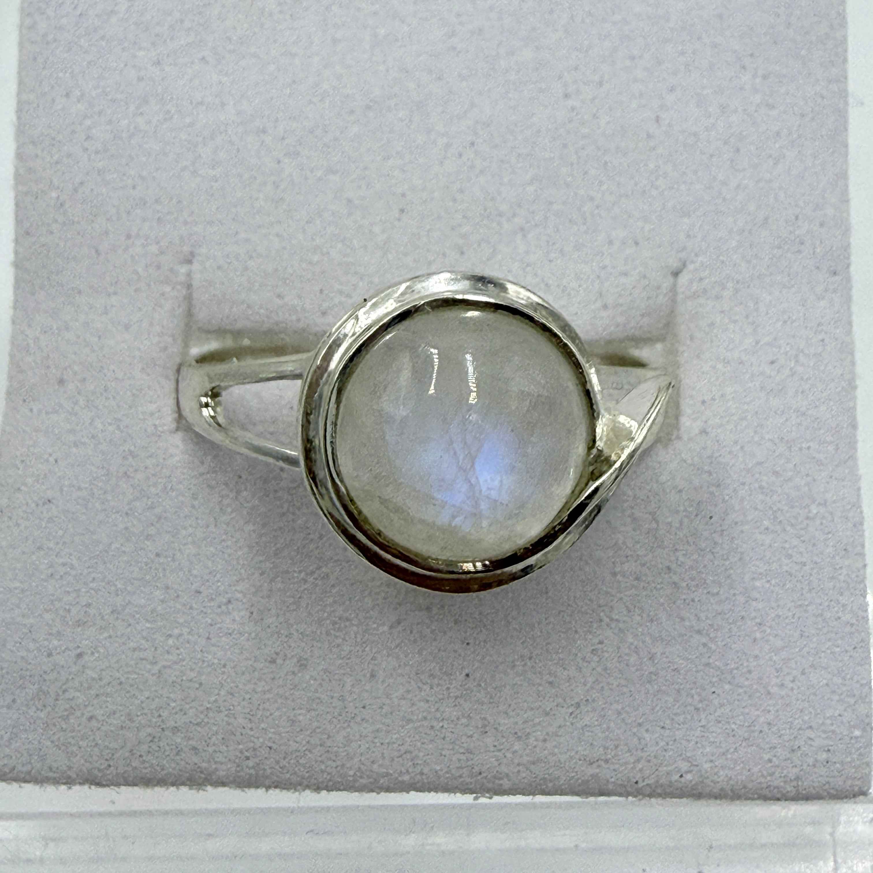 Sterling Silver Rainbow Moonstone Round Wrap Ring – Size 9 – Intuition, Protection & New Beginnings