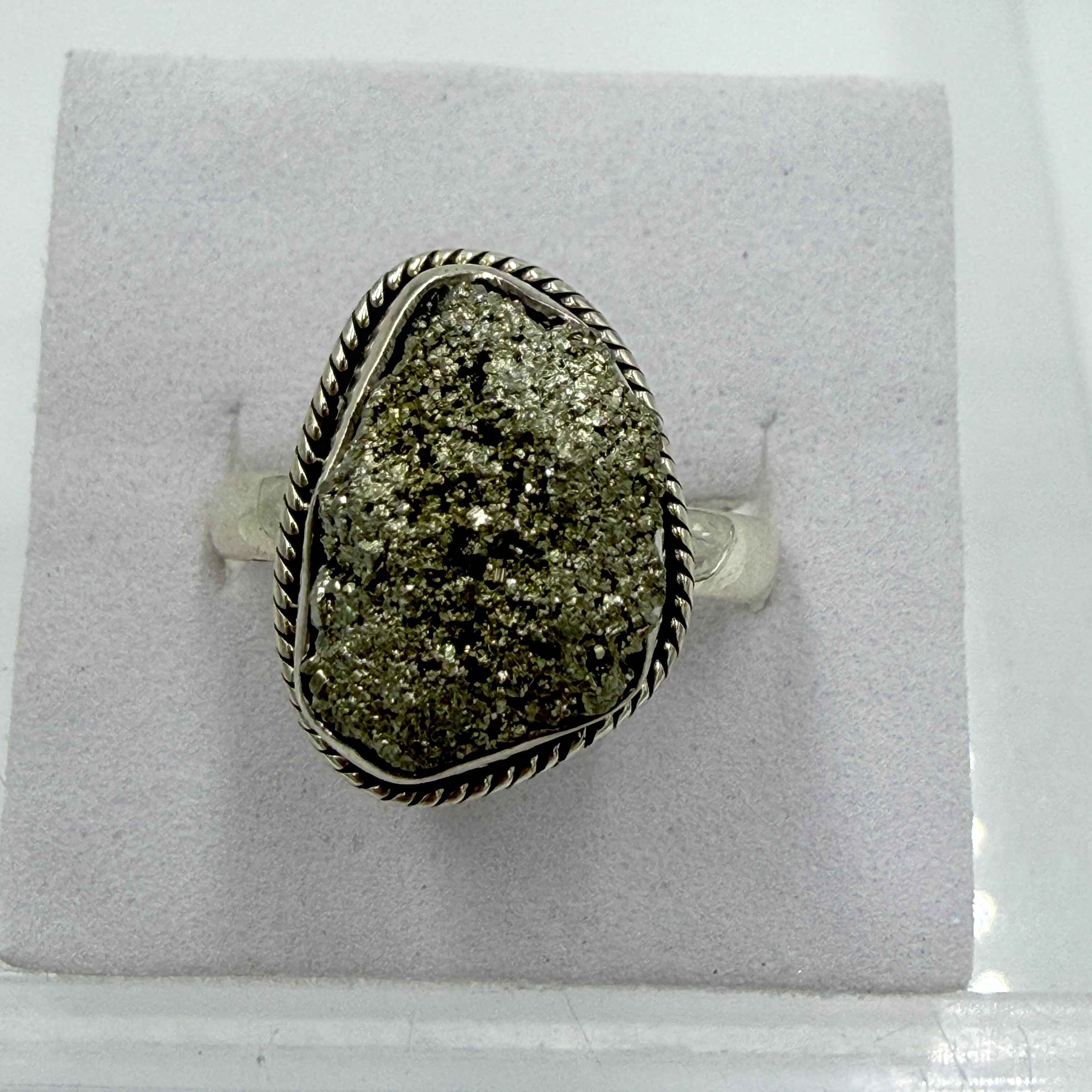 Sterling Silver Oval Pyrite Rope-Edge Ring – Size 9 – Protection, Confidence & Grounding