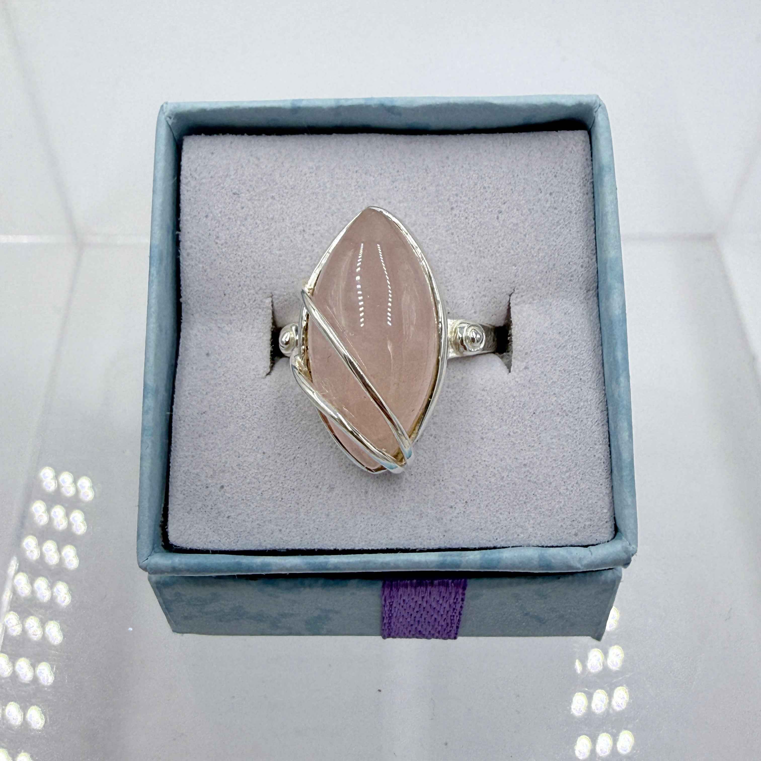 Sterling Silver Wrapped Rose Quartz - Size 7 - Loving, Soothing & Heart Opening