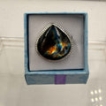 Sterling Silver Bezeled Teardrop Spectrolite Ring - Size 7 -Intuition, Protection & Illumination