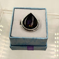 Sterling Silver Lined Teardrop Spectrolite Ring - Size 9 -Intuition, Protection & Illumination