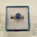 Sterling Silver Leaf Banded Oval Tanzanite Ring - Size 6 - Spiritual, Intuitive & Elevated