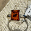Natural Amber Rectangle-Cut Minimalist Ring – Sterling Silver – Sizes 6, 7, 8, 9