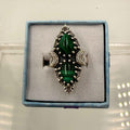Sterling Silver Double Teardrop Celestial Malachite Ring - Size 5 - Transformative, Protective & Empowering