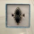 Sterling Silver Double Teardrop Celestial Black Onyx Ring - Size 6 - Protective, Grounding & Stabilizing