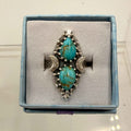 Sterling Silver Double Teardrop Celestial Turquoise Ring - Size 7 - Protective, Calming & Communicative