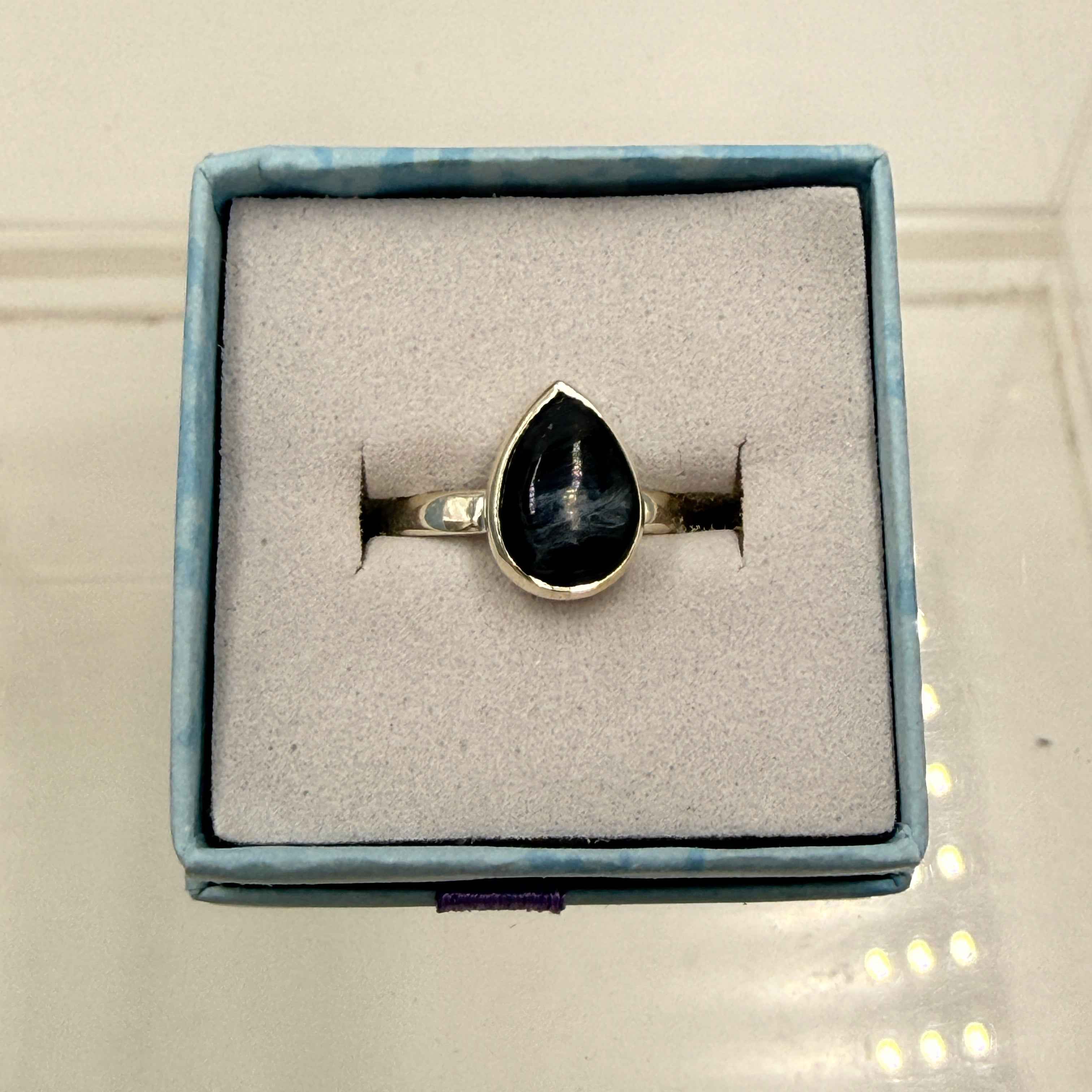 Sterling Silver Teardrop Pietersite Ring - Size 6 - Grounding, Transformative & Insightful