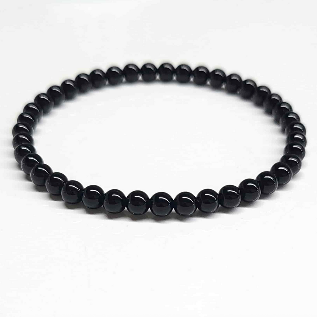 Black Tourmaline Round Bead Bracelet for Energy Filtering & Grounding