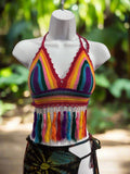 Rainbow Pride Bikini Top with Pearls and Fringe ROAD ONLY